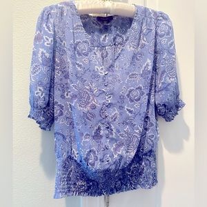 Rachel Roy Short Sleeve Blue Floral Blouse, Size M